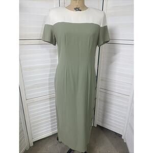 Vintage 90s 00s Chaus Dresses Midi Pencil Dress Sage Green Cream Sz 10 Medium